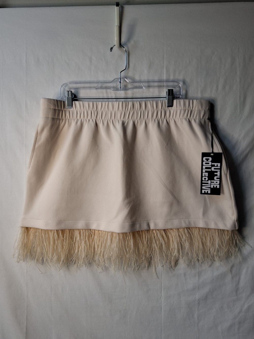 Future Collective Cream Feather-Trim Mini Skirt